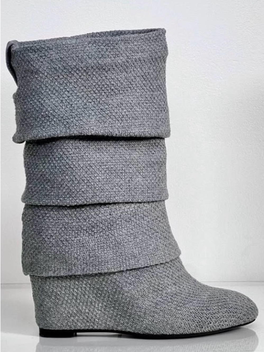 Wide Calf Gray Slouch Knit Wedge Boots (Fits Calves Up To 21 Inches Comfortably)